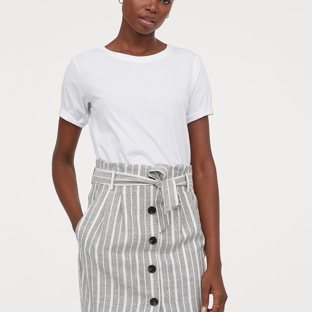 H&M Women Grey & White Striped Paper Bag Skirt
